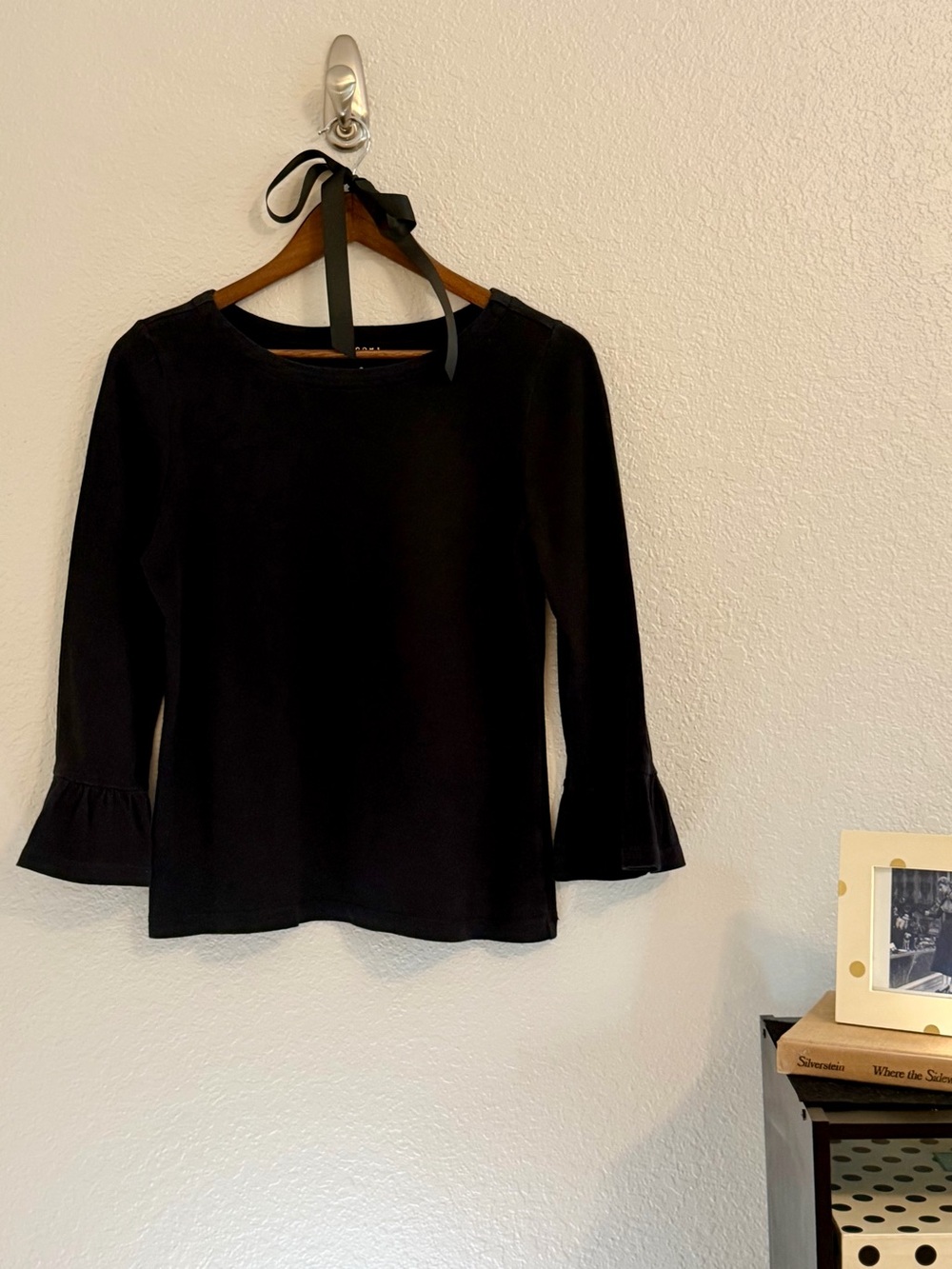 Kate Spade Broome Street Black Ruffle Sleeve Knit Top Medium